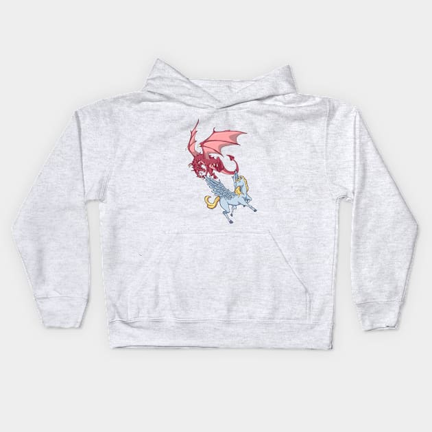 Animals of mythology - Dragon vs Pegasus Kids Hoodie by Modern Medieval Design